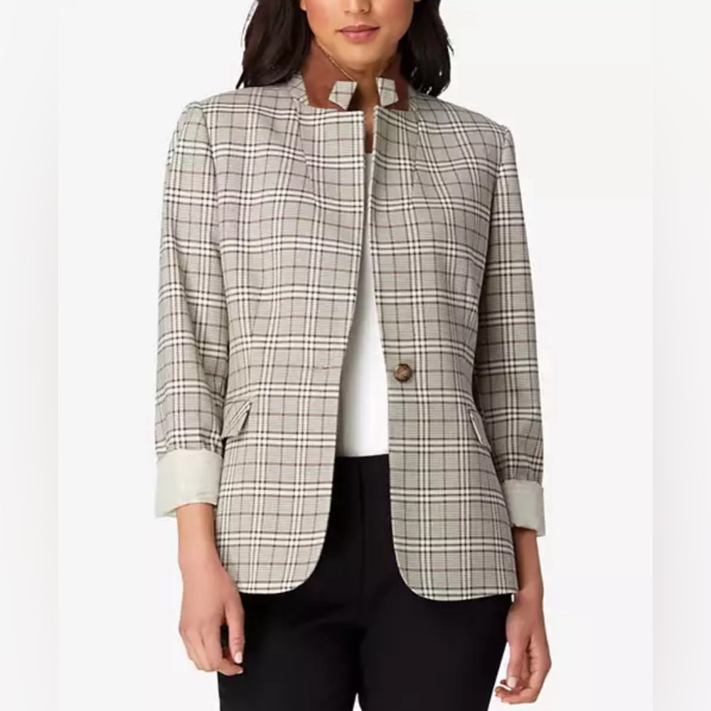 TAHARI ASL Petite One-Button Plaid Blazer Size 4P